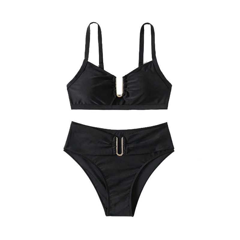 Push on bikini set womens two-piece high waisted backless swimsuit womens summer swimsuitW241225