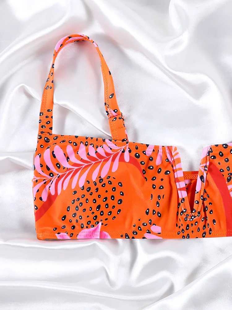 Rinabe Orange bikini high waisted swimsuit womens swimsuit 2024 beachwear printed swimsuit two-piece bikini set BiquinisW241225