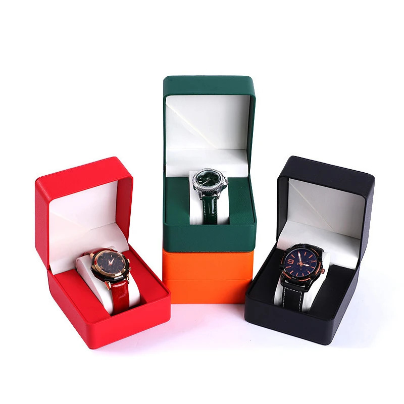 Fashion Single Watch Gift Box With Pillow Pu Leather Wristwatch Display Case Organizer Watch Storage Gift Box Black 241225