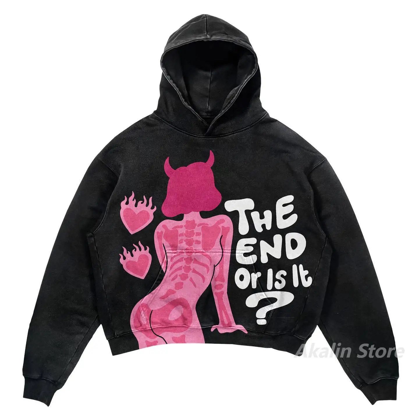 American style Skull hand Printing Hoodies Women Oversized harajuku streetwear women Tops Couples Sweatshirt Goth Y2k Clothes 241224