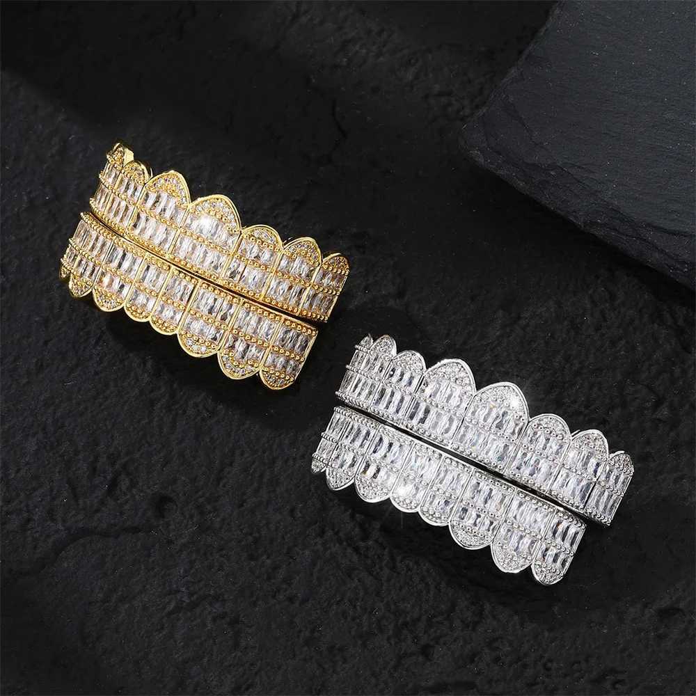 Hip Hop CZ Baguette Stones Teeth Grillz Cs Cubic Zircon d Out Top Bottom Charm Grills For Men Women Jewelry GiftXJ241225