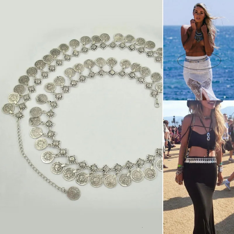 Beach Belt Gypsy Coin Tassels Body Belly Chain Women Boho Waist Accessories 241225