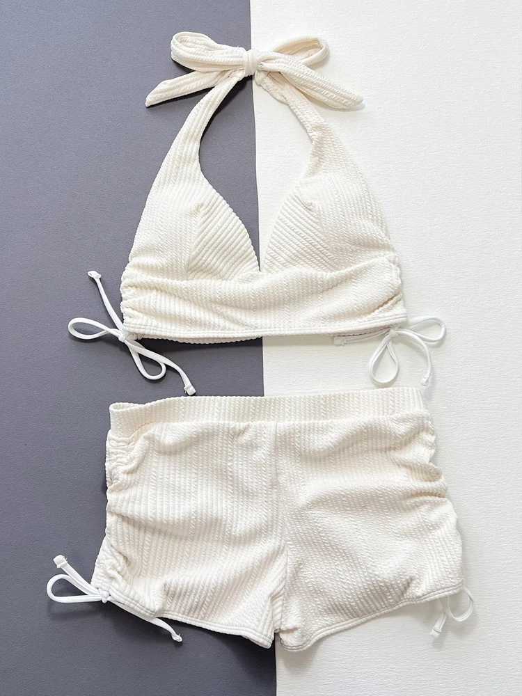 Vigoashely 2025 sexy white tie suspender bikini set high waist push up swimsuit womens backless swimsuit beach summer swimsuitW241225