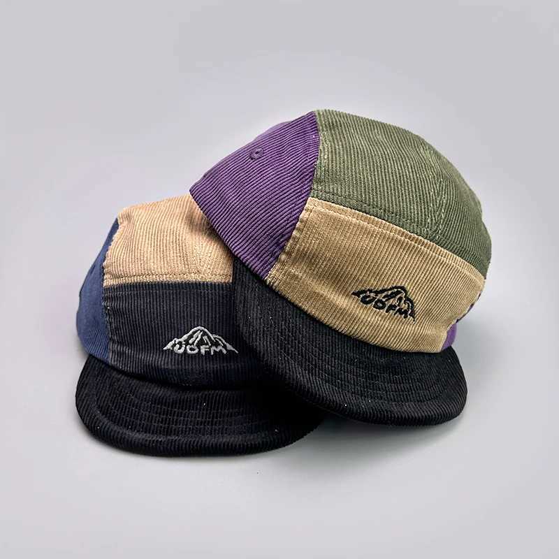 Japanese Embroidered Colored Block Baseball Hat New Neutral Corduroy Breathable Retro Sunshade Versatile Street Fashion Peaked Caps W241225