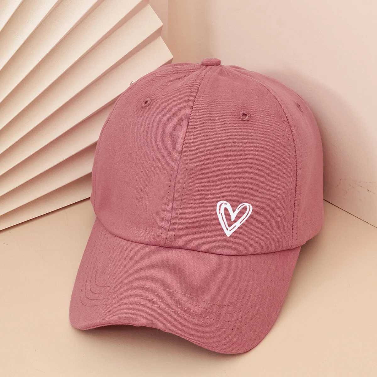 Couple Love Heart Print Baseball Hat Solid Color Cotton Peaked Hat Korean Womens Adjustable Sun Sunshade Hat Couple Love Heart Prin W241225
