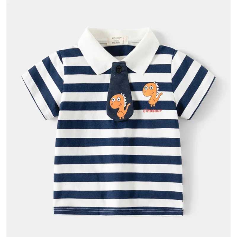 Summer Slish Boys Short-Sleeve Striped T-Shirt Casual Breathable Cotton Polo Shirt for Kids Print Ages 3-8XJ241225