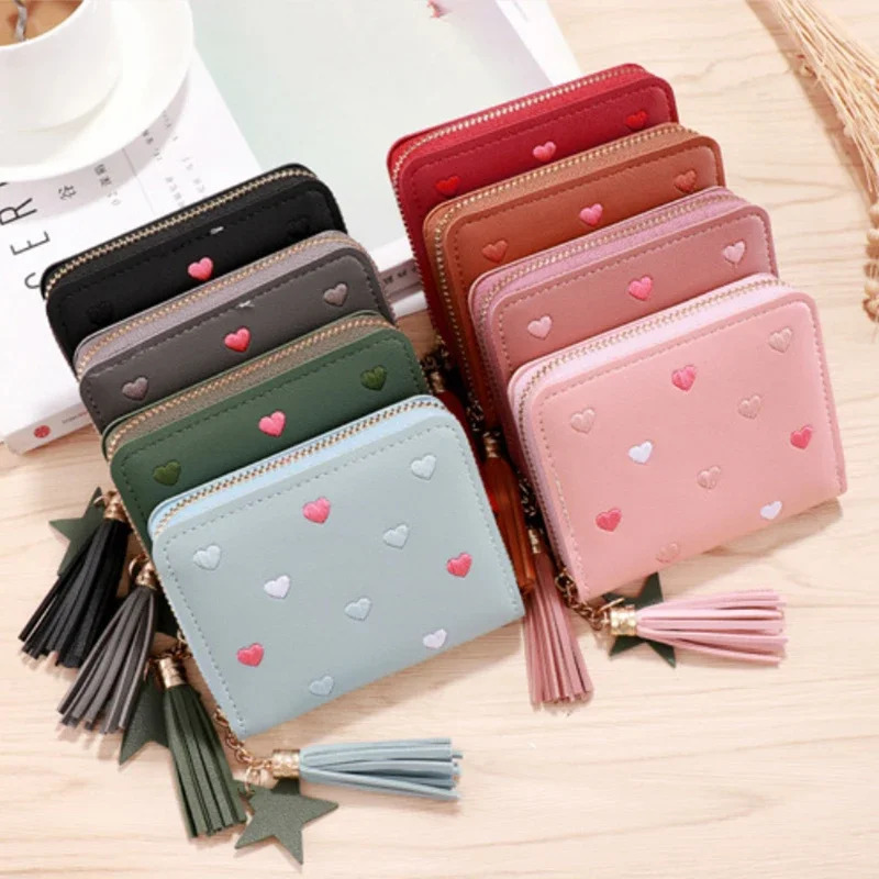 Women Ladies Mini Small Short Tassel Cute Zipper Pu Leather Coin Female Hand Wallet Purse 241224 Y260206