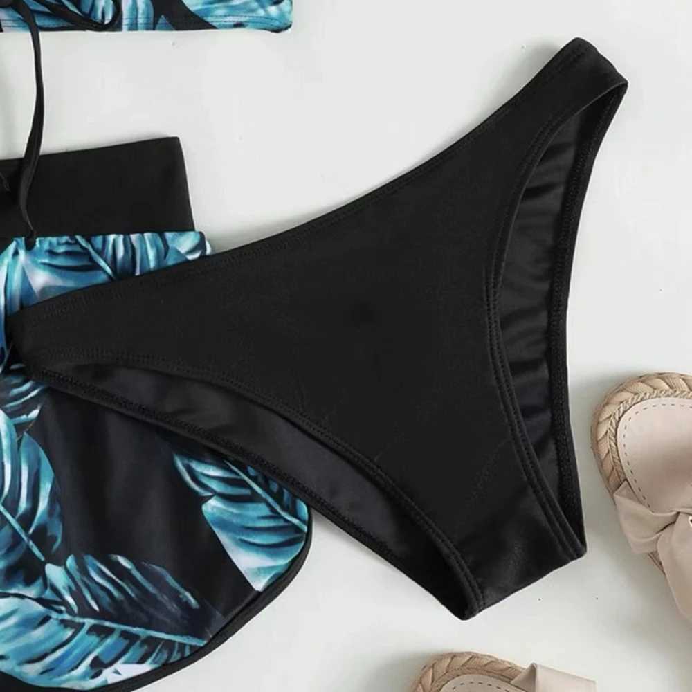 Womens 2024 new bikini 6-color sexy suspender bikini 3-piece set with leaf print high waist swimsuit beach swimsuit S-XXL sizeW241225