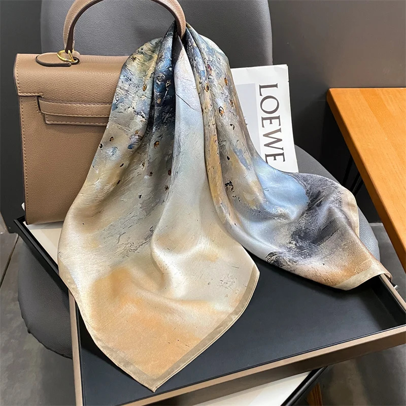 faux Real Silk Scarf 70CM Natural Shawl Wraps Women Ladies Fashion Scarves Foulard Bandana Square Headband Hijab Pashmina 241225