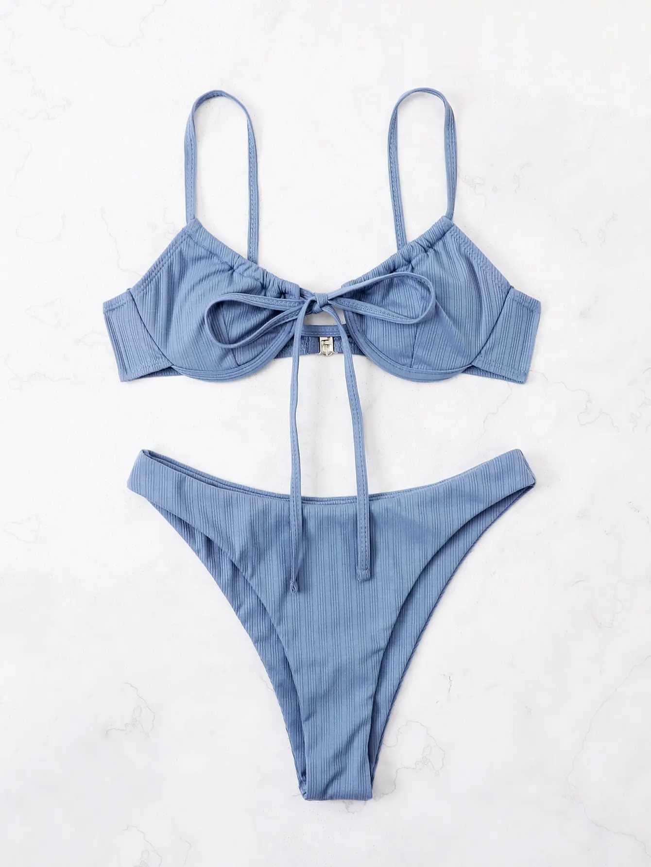 2018 push bikini womens rib tie front swimsuit sexy lingerie swimsuit womens swimsuit summer beachwearW241225