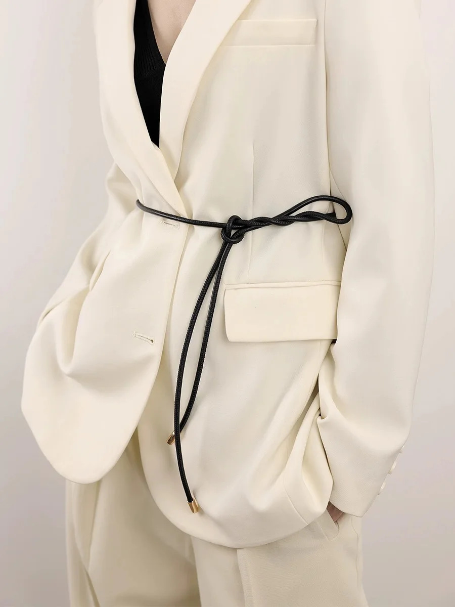 Sheepskin Knot Waist Rope Fashion Leather Round Rope Thin Belt Womens Small Belt Waist Closing Decorative Waist Chain for Dress 241225