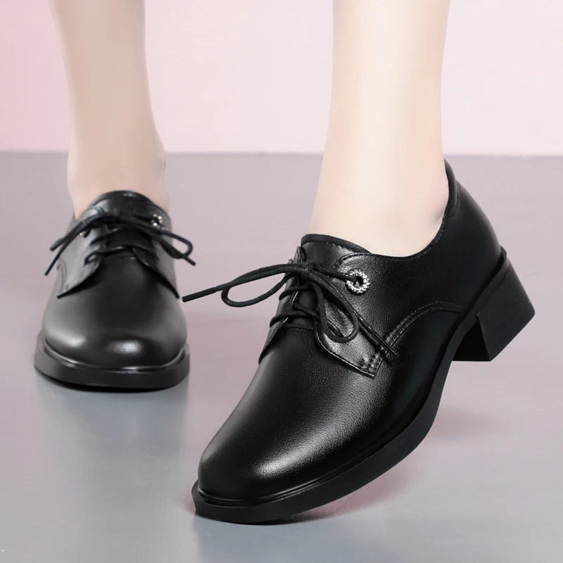 AIYUQI Women's Fashion Shoes Lace Up Spring Genuine Leather Women's Shoes Chunky Big Size Shoes for Ladies