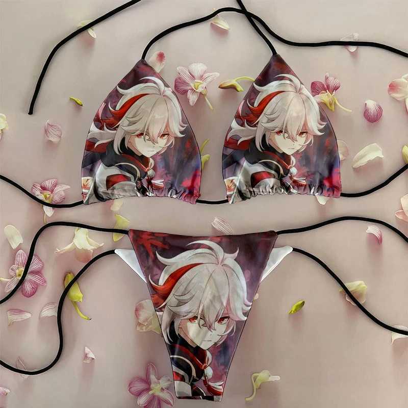 New Fashion Anime Style Womens Bikini Set Cartoon Anime Girl Pattern Kawaii Swimsuit Two Piece Novel Trend Holiday GiftW241225
