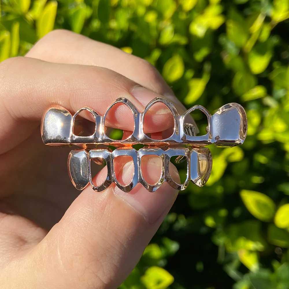 RACHELZ 6/6 Classic 4 Hollow Teeth Grillz Hip Hop Gold Silver Black Color Tooth Cs For Women Men Jewelry Halloween CosplayXJ241225