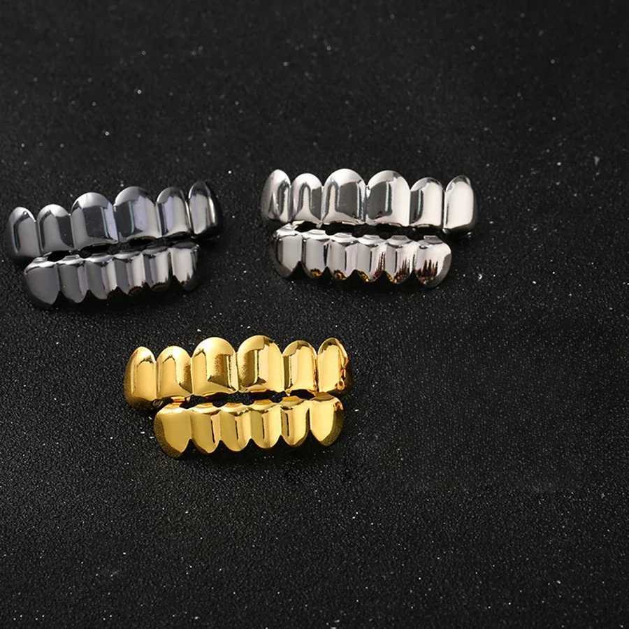 6/6 Teeth Grills Hip Hop 14K Gold Plated Tooth Cs Decor Braces Punk Cosplay Party Braces For Fashion Women Men JewelryXJ241225