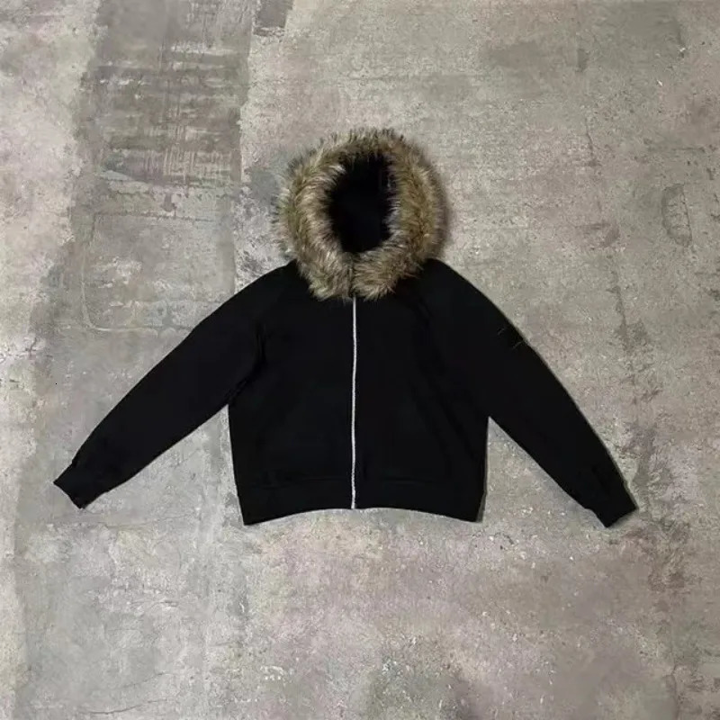 American retro trend gothic furry oversized hoodie mens Y2K street hip-hop Harajuku loose zipper long sleeved sweatshirt women 241220
