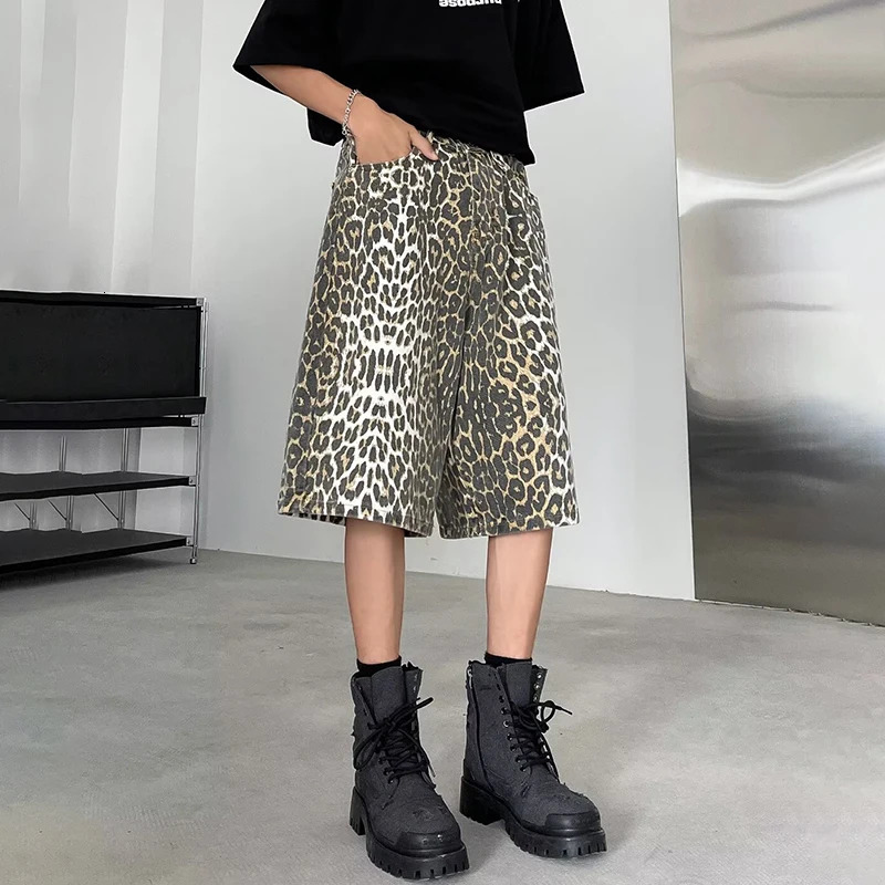 LUZHEN Leopard Print Personality Trendy Seven-point Pants 2024 Korean Original Men Fashion Street Mens Shorts LZ3181 241224