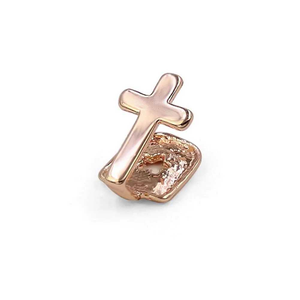Single Cross Teeth Grillz Yellow Gold Color Plated Canine One Tooth Grills Upper Hip Hop Top Fangs Hollow GrillXJ241225