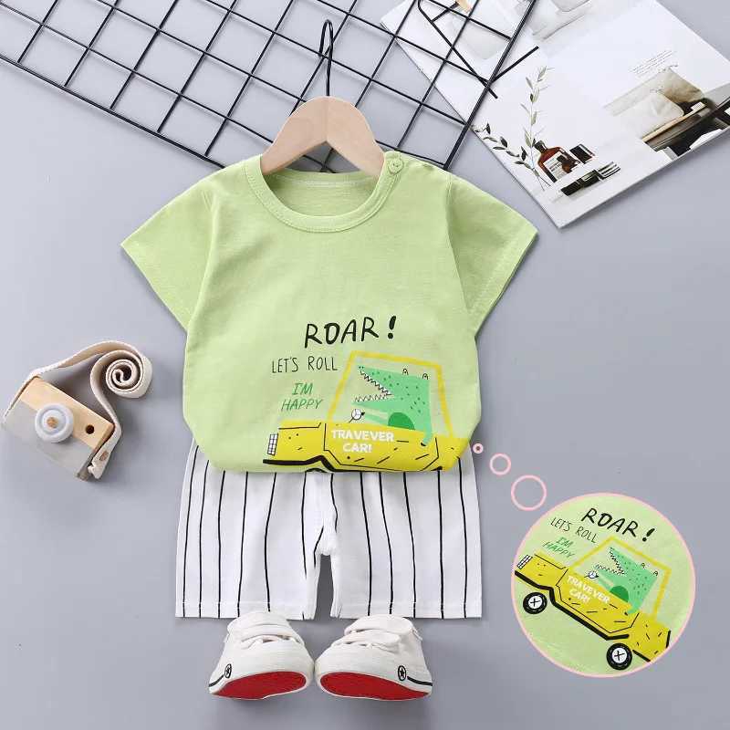 Clothing Sets Summer Baby Girls Clothes Set Boy Cartoon Stripe T-shirts and Shorts 2pcs Suit Toddler Solid Cotton Top Bottom Children OutfitsY241225XA