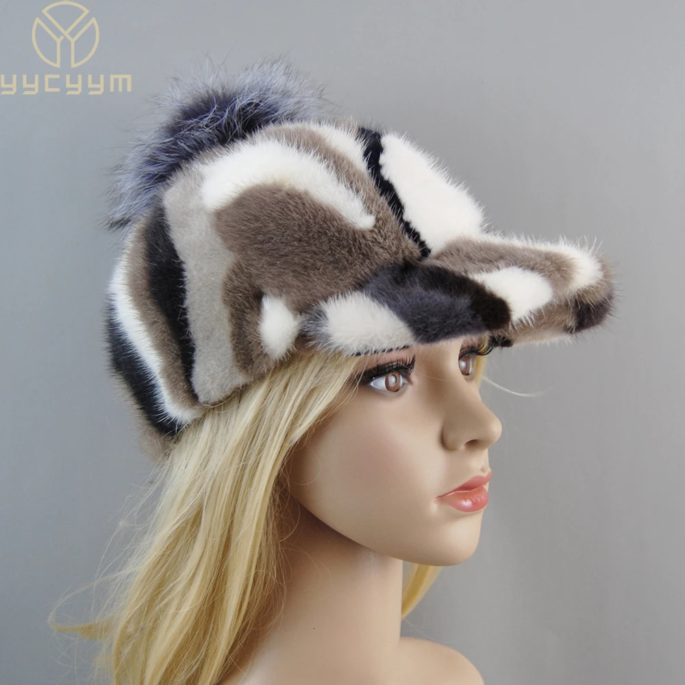 2024 Real Mink Fur Hat Women Thick Warm Russian Cap Female Cute Fashion Winter fox fur ball Hat Windproof Colorful Baseball Caps 241225ww