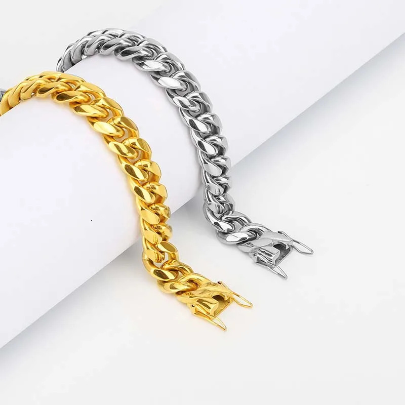 Stainless Steel Miami Curb Cuban Chain Bracelets Hip Hop 18K Stamp Gold Plated Jewelry Men Women Lock Clasp Bangles 7 ~8.5 inch 241225