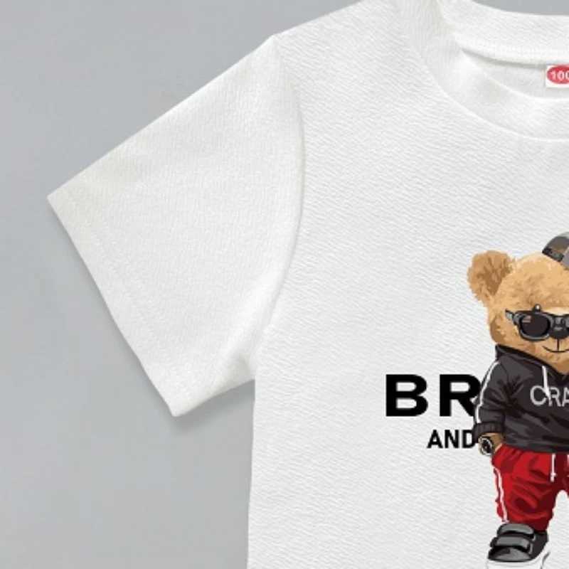 Clothing Sets Summer Baby Girls Clothes Set Fashion Cartoon Bear Printed Short Sleeve T-shirts and Shorts 2pcs Children Boy Top Bottom OutfitY241225BB