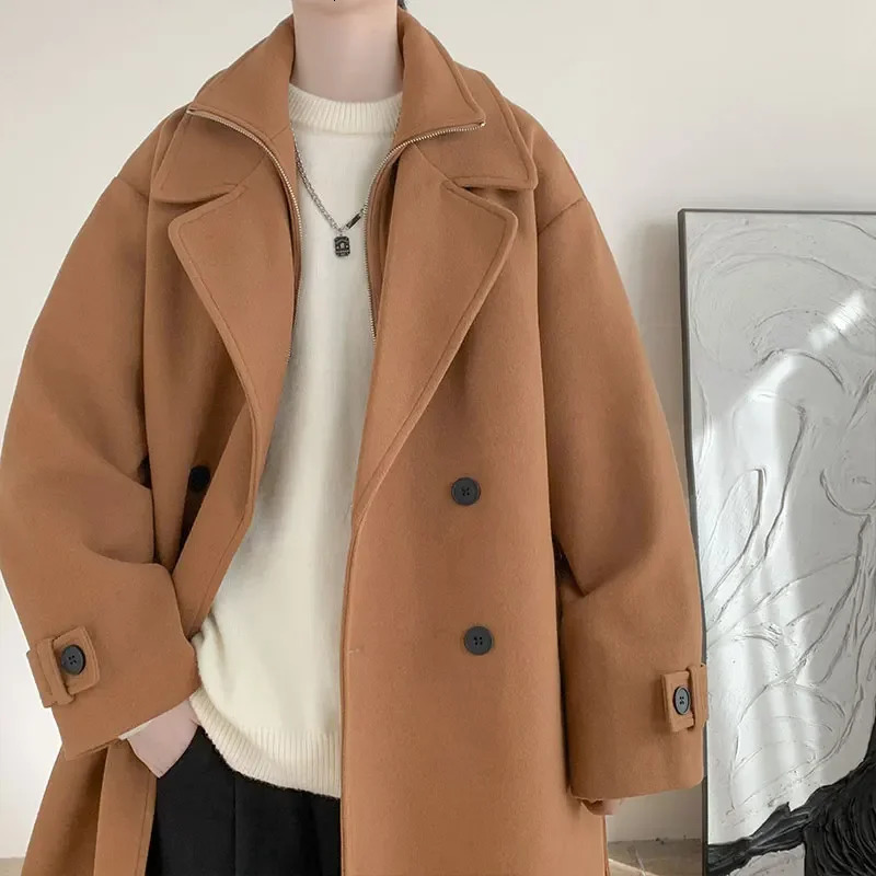 Winter Men Korean Coat Long Woollen Wind Woolen Overcoat Casual Business Thick Trench Jacket Male Oversized 5XL 241225