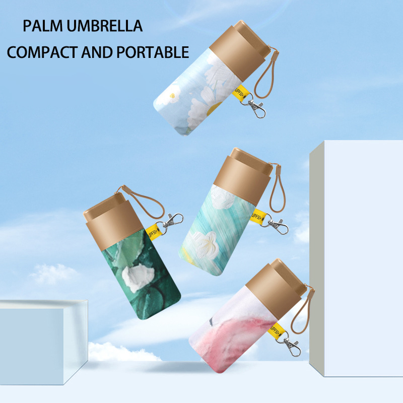 Compact Personalized Pocket Umbrellas Unique Oil Painting Finish & Durable UV Shielding