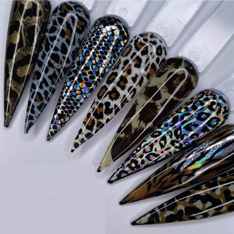 10rolls/box Animal Print Nail Foils Stickers Decal Sliders Transfer Foil Wrap Leopard Nail Art Sticker 4*100cm 241225