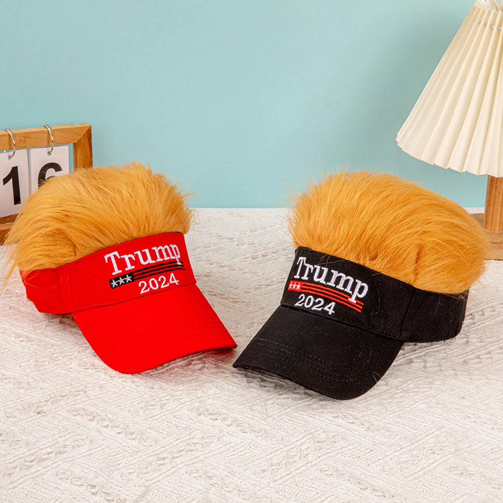 Trump 2024 Hat with Hair Embroidered Baseball Cap Funny Wigs Half Hat Adjustable Yellow Wig Hat Breathable for Outdoor Sports 241225