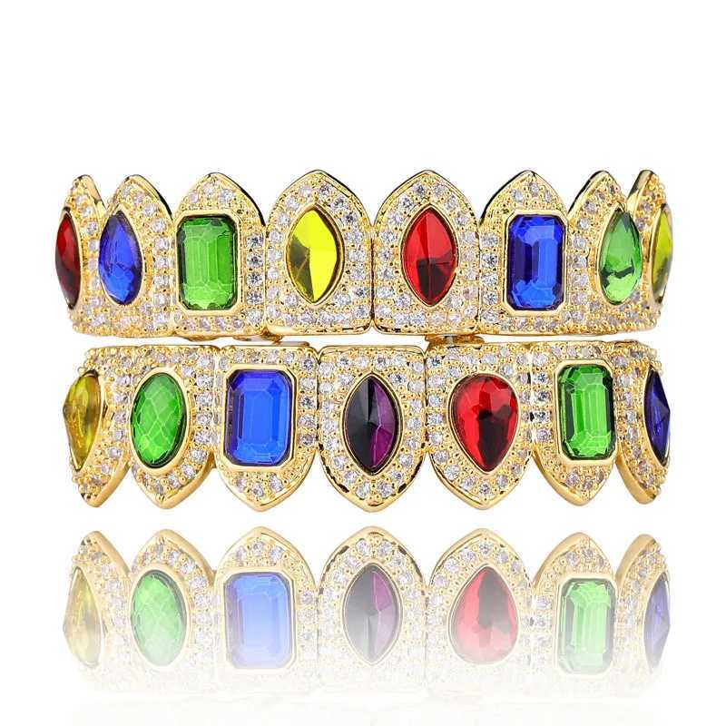 Hip Hop Grillz Set Gold Silver color Jewelry Cubic Zirconia Hip Hop Teeth Grillz Top Bottom Grills Party GiftsXJ241225