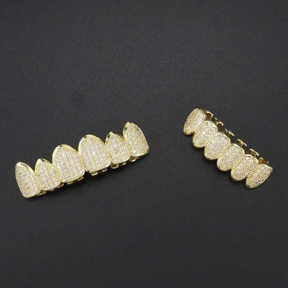 1set Hip Hop Teeth Grillz Gold Plated Dental Grills Rock Tooth Grillz Cs Crystal Teeth Cs Halloween Vampire ToothXJ241225