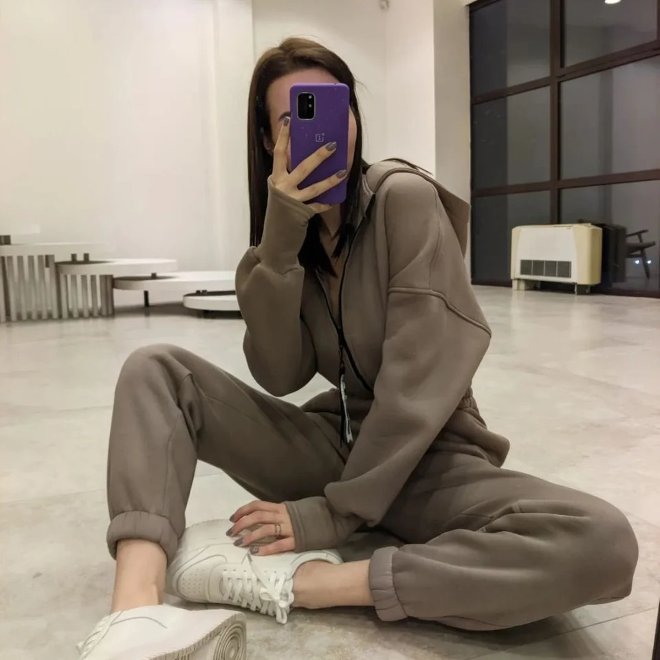 ladies fall and winter onepiece sweatpants suit Zipup hooded Jumpsuits tracksuit Sportswear 241225