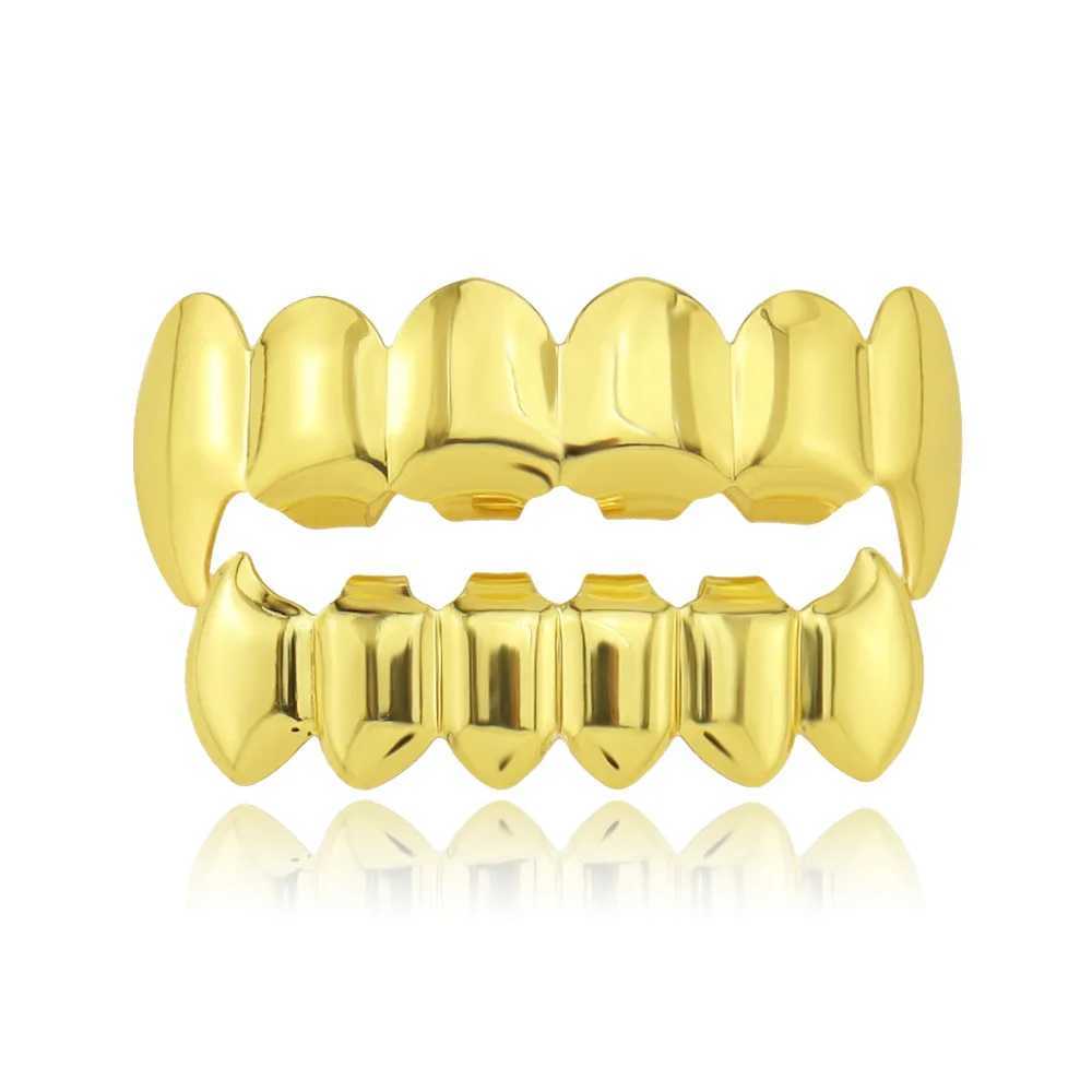 1set Hip Hop Gold Color Teeth Grillz Gold Plated Dental Grills Rock Tooth Grillz Cs Crystal Teeth Cs Halloween Vampire GiftXJ241225