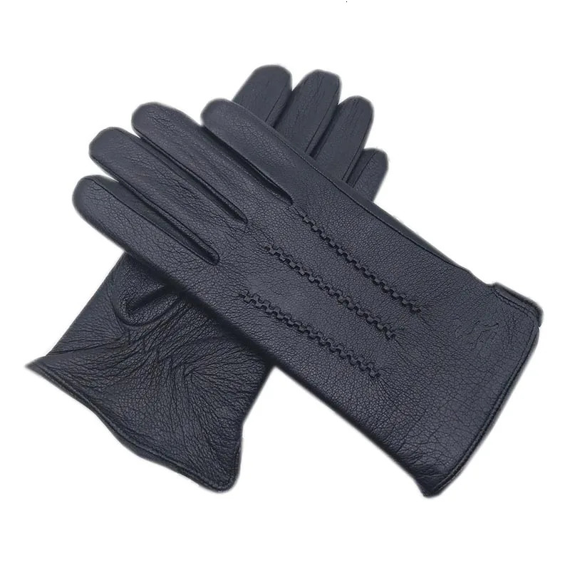 Winter Mens Deerskin Gloves Wrist Fashion Genuine Deerskin Gloves Wool Lining Machine Sewing Warm Driving Riding Col 241225