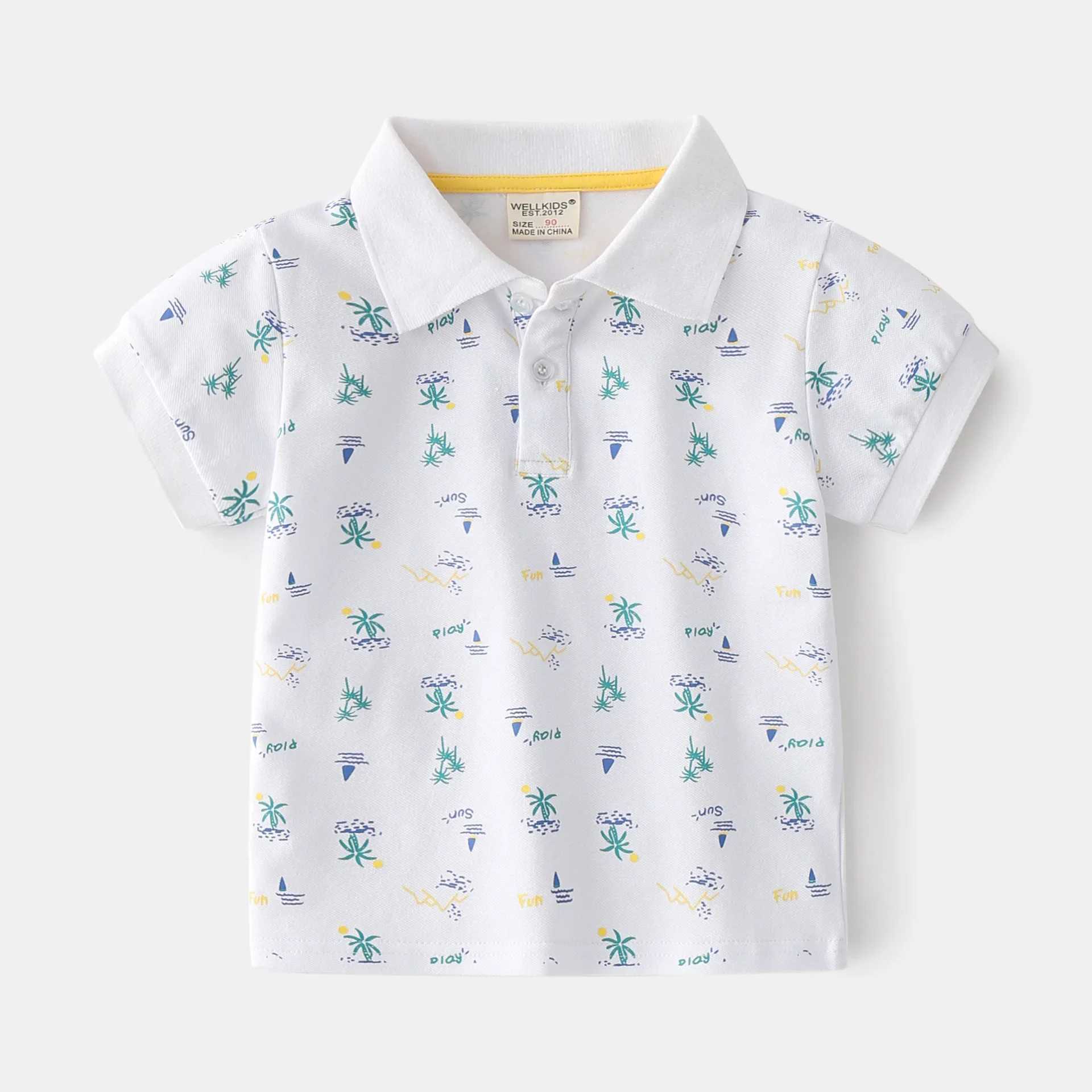 Summer Short Sleeve Boys Polo Shirt Children Tops Wear Leaf 90-130 CM Kids Tees Soft Boys Costumes Camisa De NioXJ241225