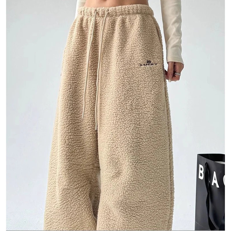 Casual thick sweat pants for women oversized Y2K Korean high waist wide leg khaki pants autumn loose warm cotton sole 241224