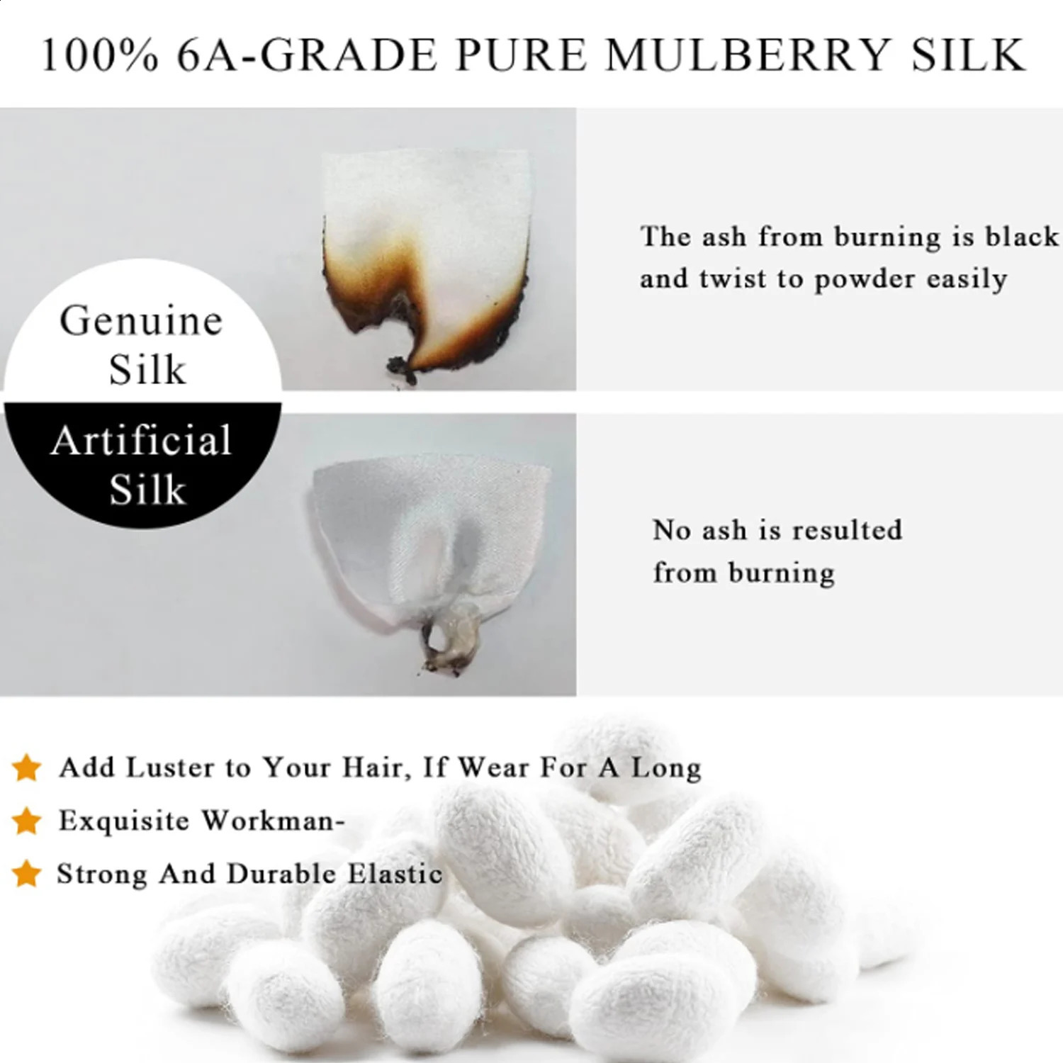 4 pieces of pure mulberry silk 2CM hair pattern tie tight fit ponytail clip care accessories 241223