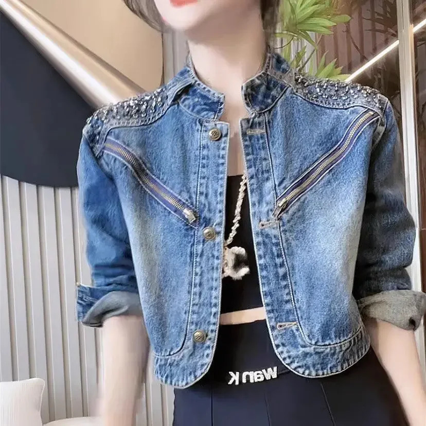 Cropped European Style Womens Denim Short Jacket Embroidery High-end Feel Super Chic Unique Spring Autumn 241223