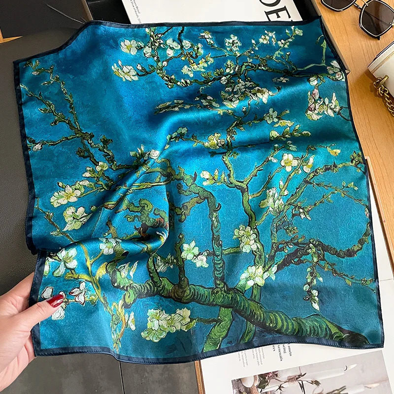faux Silk Scarf Women Mulberry High Quality Headband Square Foulard Female Neckerchief Shawl Wraps Hijab Bandana Scarves 241225