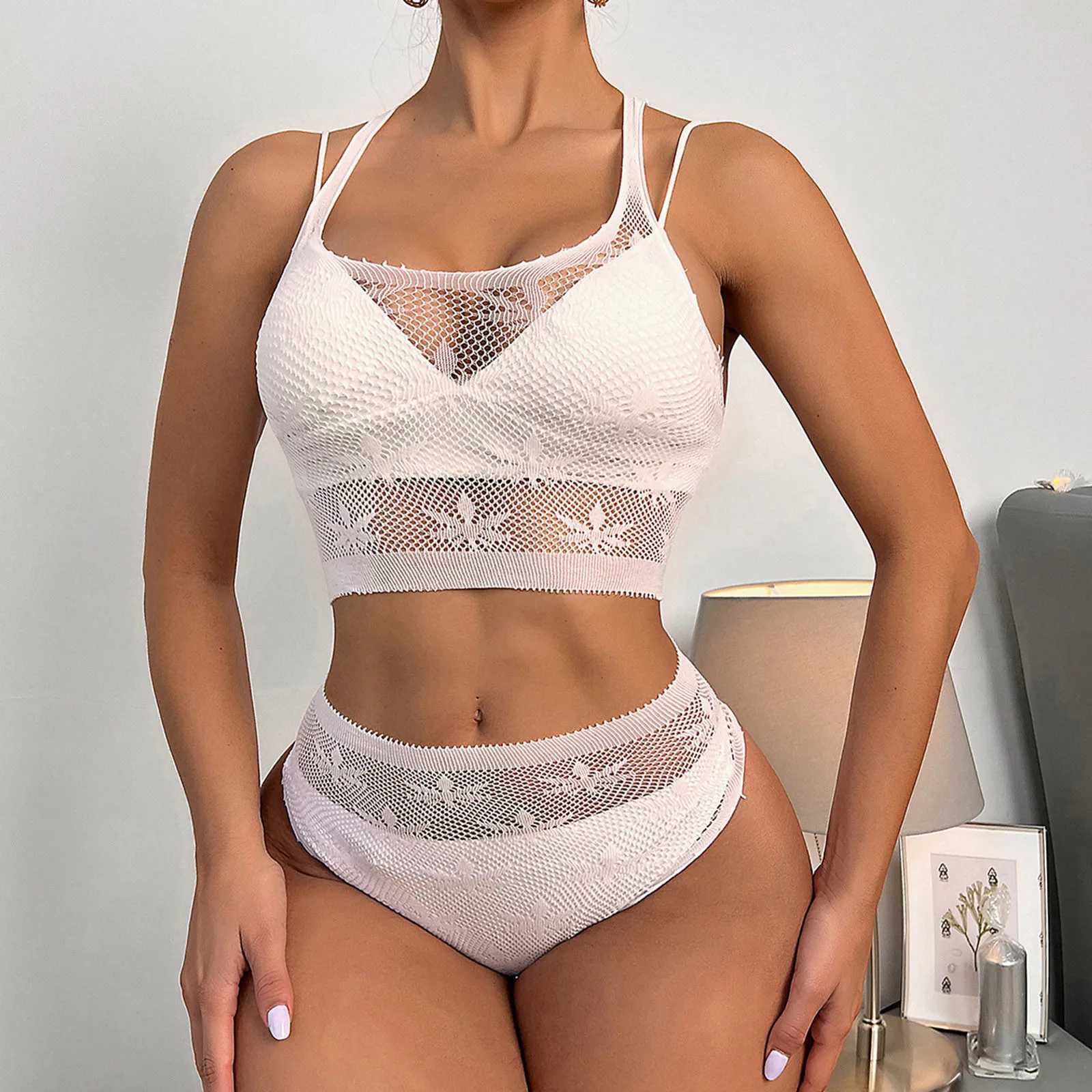 Womens fashionable pleated camisole swimsuit summer swimsuit casual lace mesh bikini two-piece printed swimsuit beachwearW241225
