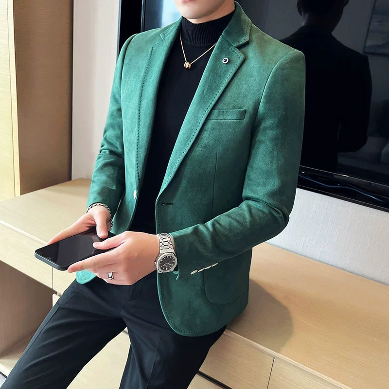 Fashion Suit Coat Mens Slim Fit Deerskin Velvet Elegant y Blazer Business Casual Wedding Plus Size 4XLS 241225