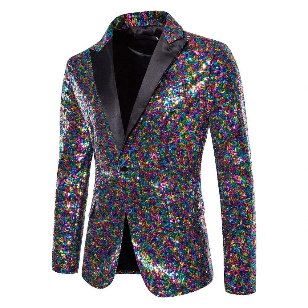 Red Mens Shiny Sequins BlazerWedding Party Dress CoatsWhite Purple Green Silver Suit Jacket European Size SXXL 241225