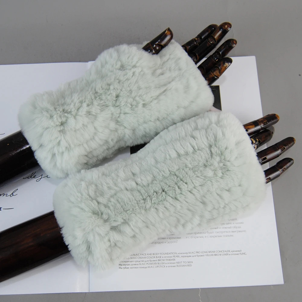 Arrival Women Knit Fur Mitten Girls 100% Real Genuine Knitted Rex Rabbit Fur Mittens Winter Warm Real Fur Fingerless Gloves 241225