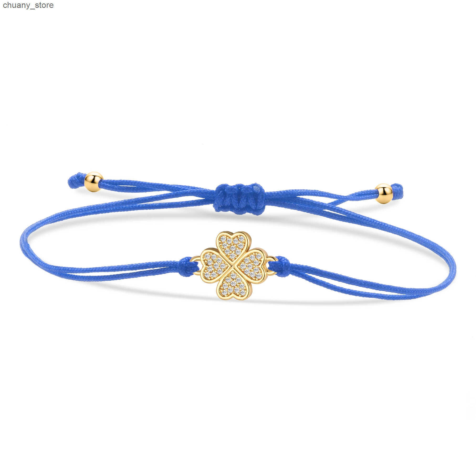 Chain Trendy Cubic Zirconia Crystal Gold-plated Brass Four Leaf Clover Lucky Charm Women Zircon CZ Stones Red String Jewelry L240910