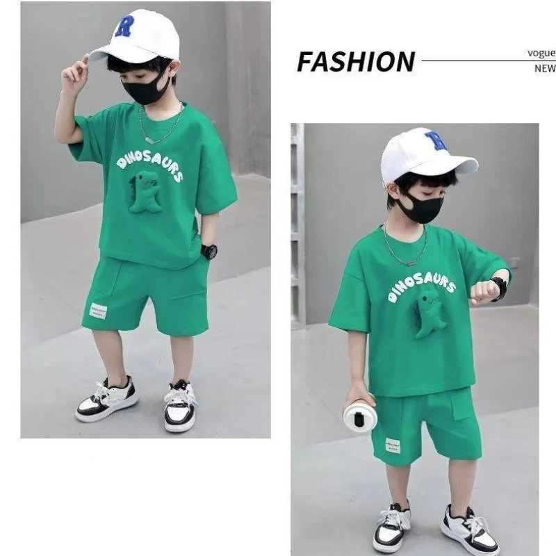 Clothing Sets Children Clothes Set Kid Dinosaur Doll Short Sleeve Tshirt and Shorts Suit Children Fashion Top Bottom 2Pcs Outfits TracksuitsY241225A8K