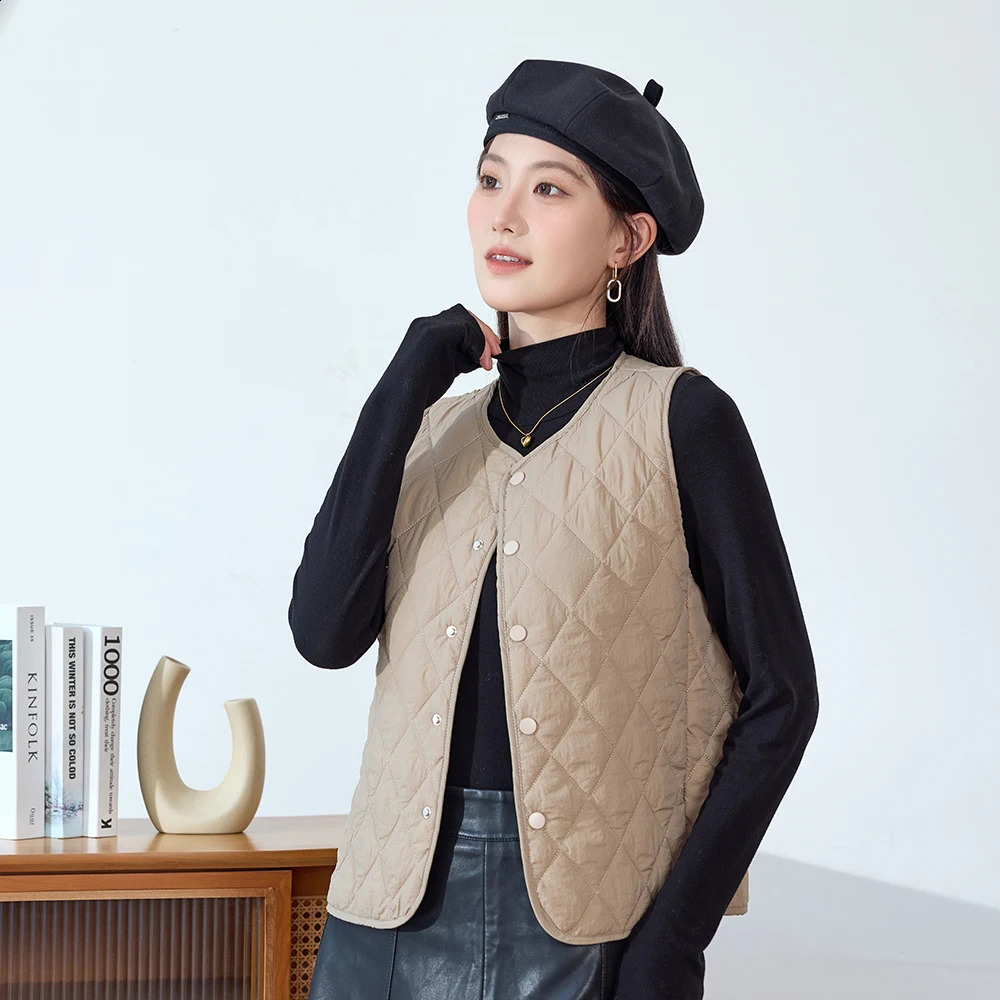 Sheep Wool Women Solid color Vests Sleeveless Jacket Collarless Ultra Light Coat Female Warm Tank Parkas Casual Waistcoat 241220