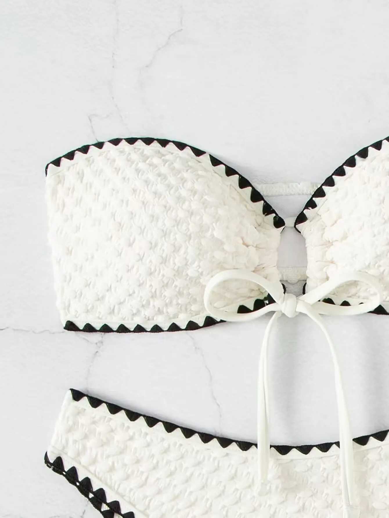 Swimsuit white 2-piece strapless womens swimsuit sexy Bandeau backless bikini set lace patchwork patch work swimsuit 2025 newW241225