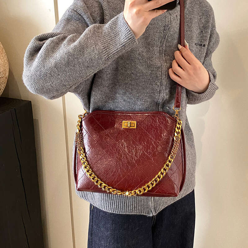 chain handbag women's light luxury single shoulder bag tote puese crossbody shoulder bags autumn winter new trendy and niche diamond grid