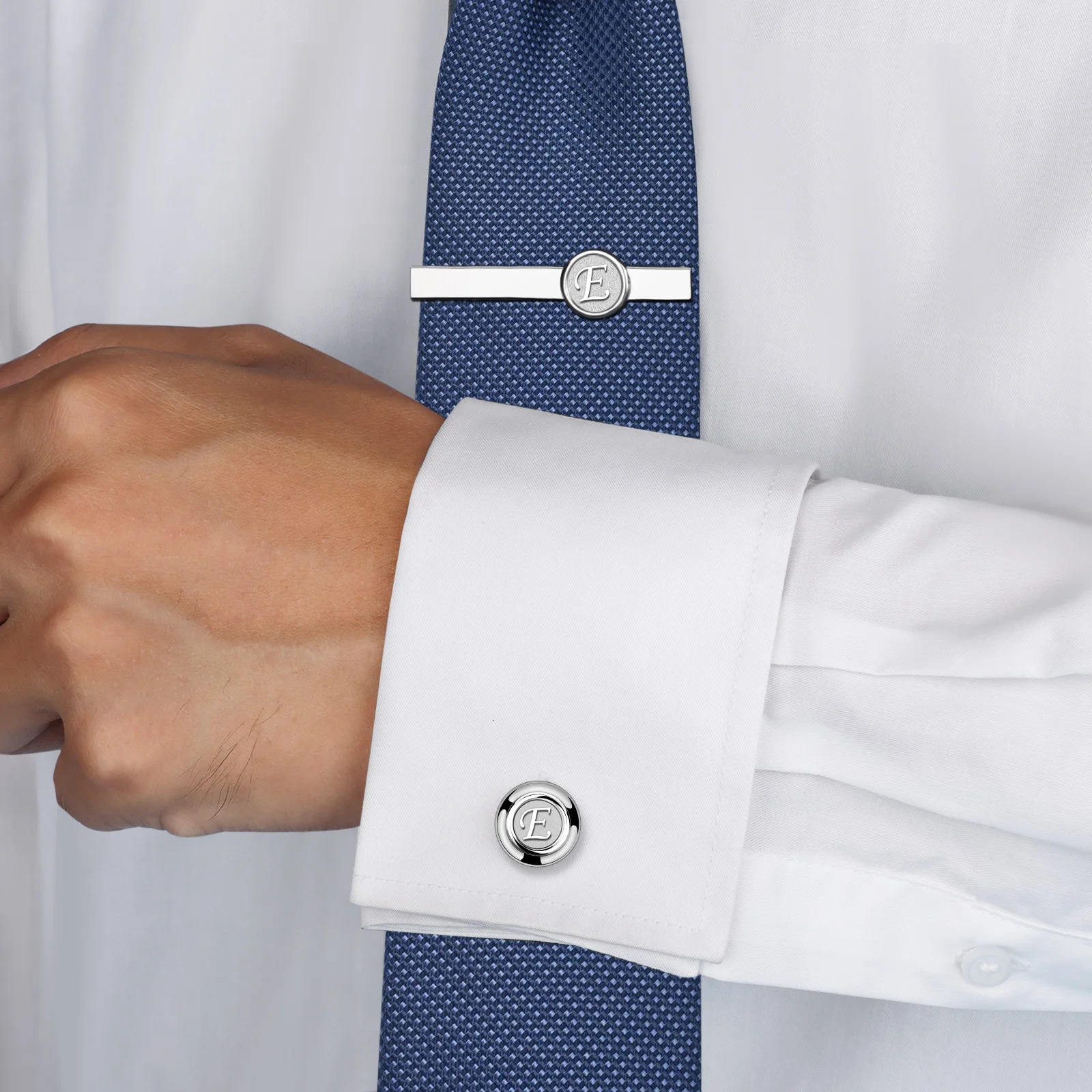 HAWSON 2 inch Mens Personalised Initials Tie Clip and Cufflinks Set Mens French Suit Shirts Tie Accessories Mens Gifts 241225